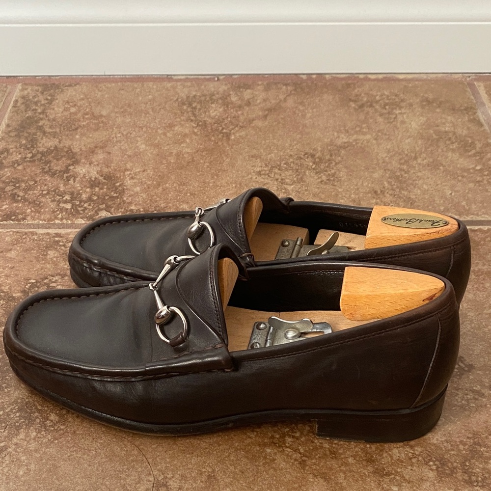 Gucci Dark Brown Leather Loafers with Silver Accents - Picture 3 of 8